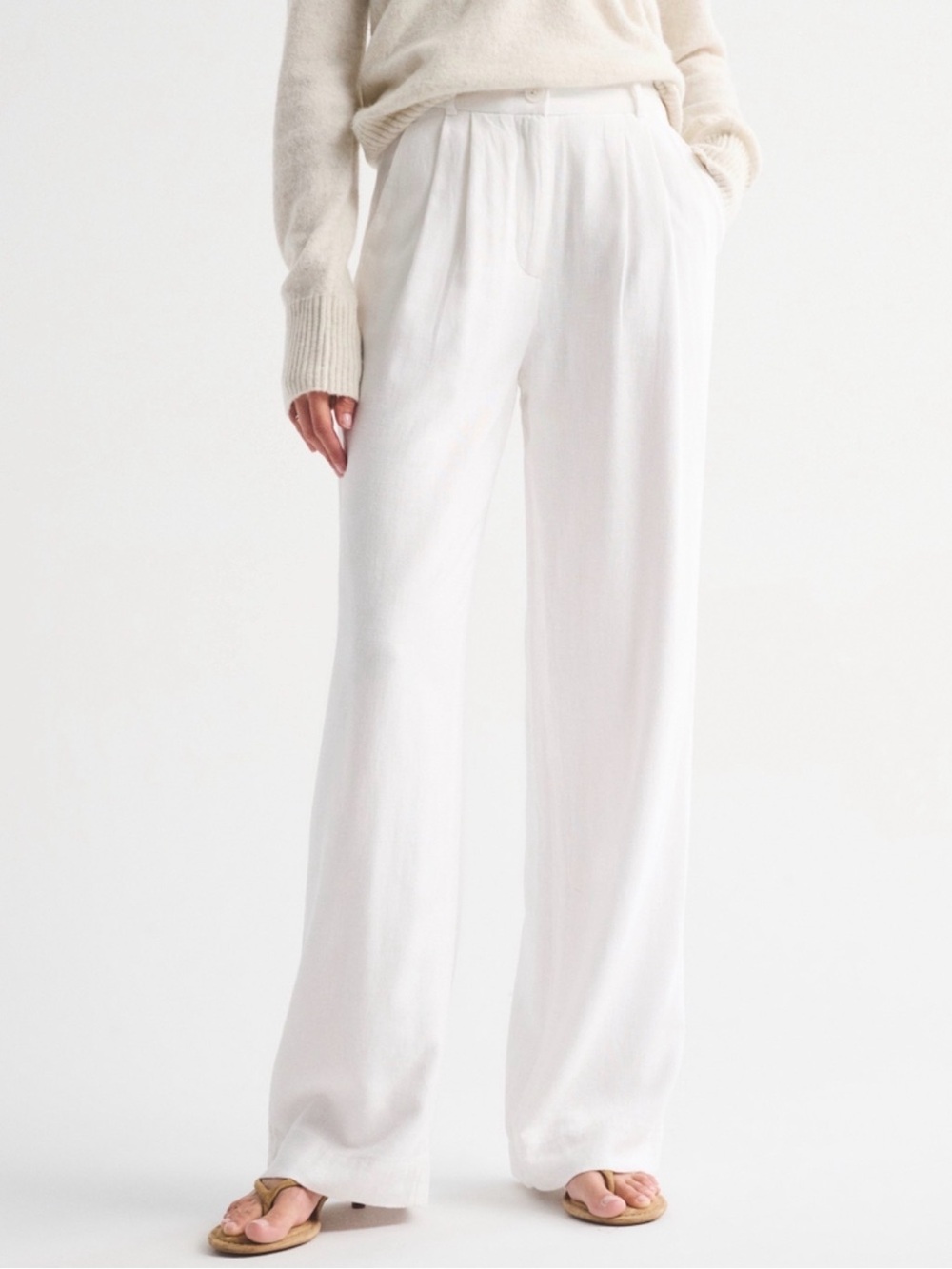 Abercrombie & Fitch White Linen Blend Trousers